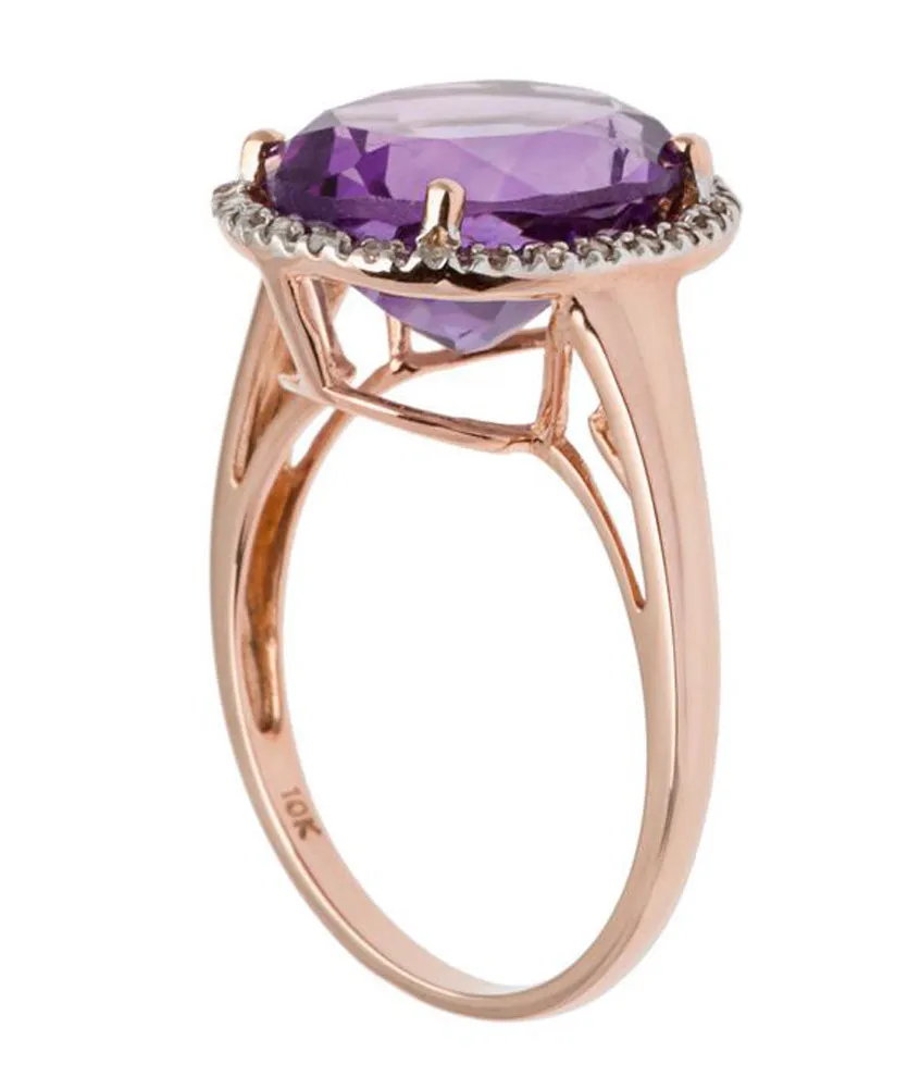 10k Rose Gold 3.50ct Oval Amethyst and Diamond Halo Ring