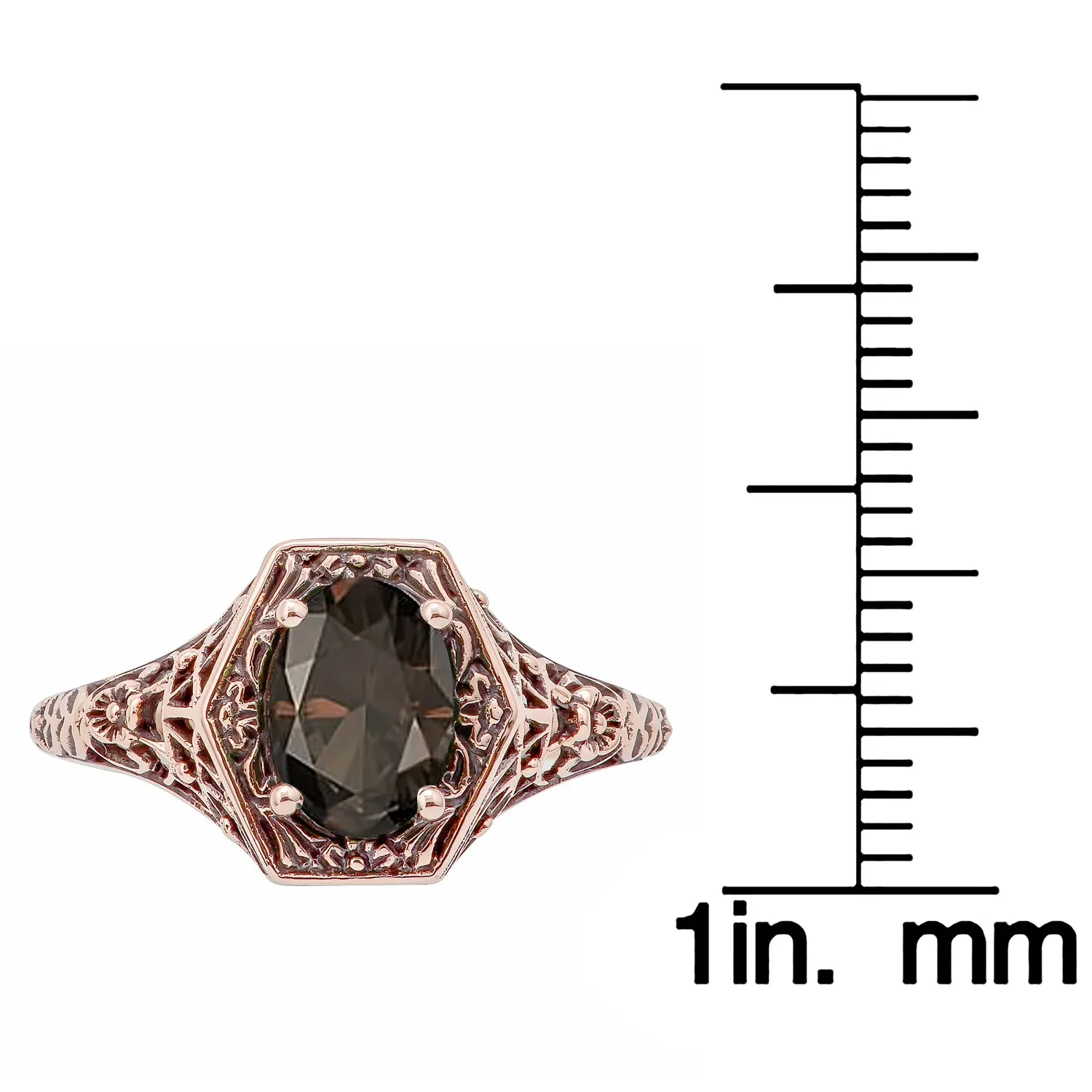 10k Rose Gold Vintage Style Genuine Oval Smoky Quartz Filigree Ring