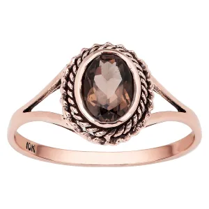 10k Rose Gold Vintage Style Genuine Oval Smoky Quartz Split Shank Ring