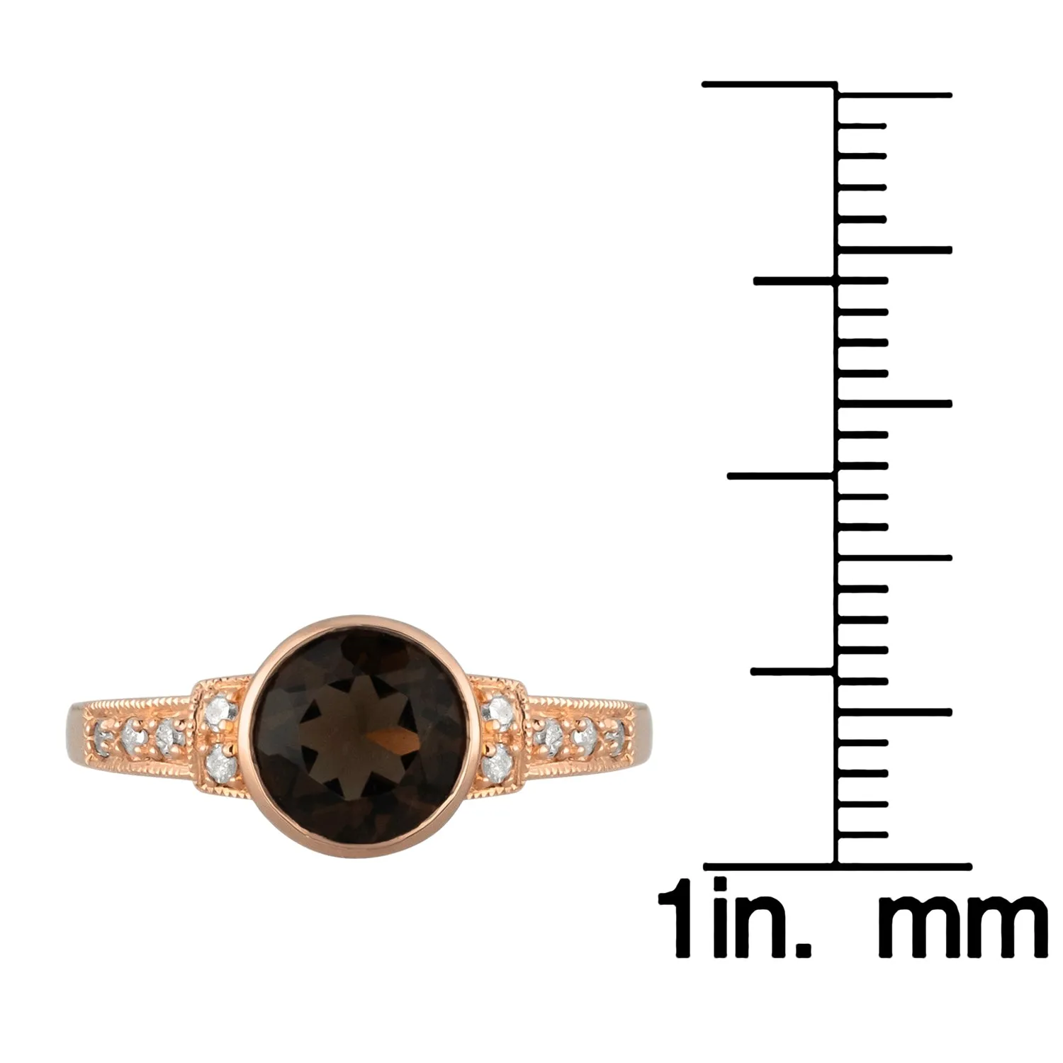 10k Rose Gold Vintage Style Genuine Round Smoky Quartz and Diamond Ring