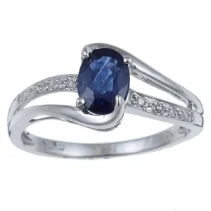 10k White Gold Oval Blue Sapphire and Split-Shank Diamond Ring