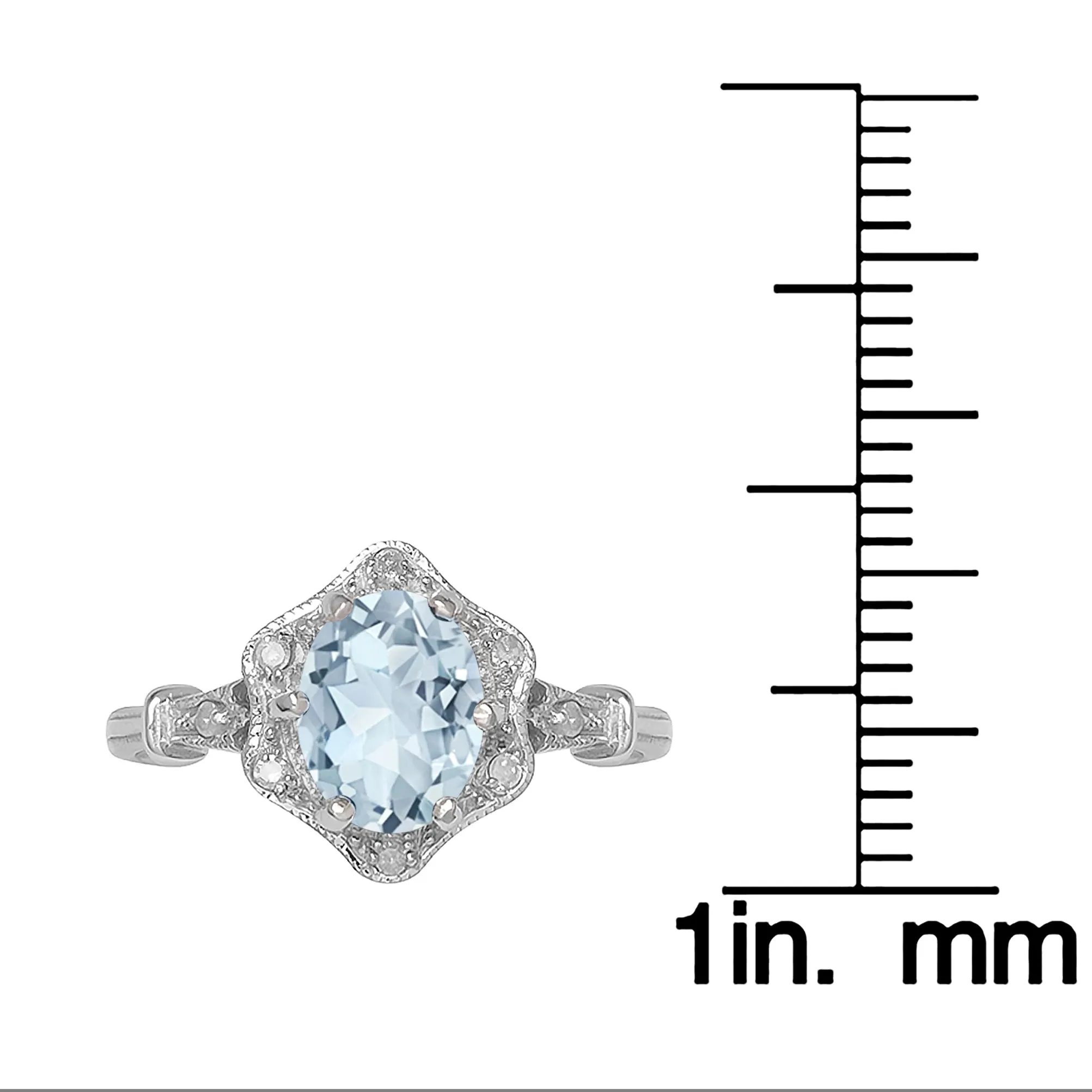 10k White Gold Vintage Style Genuine Oval Aquamarine and Diamond Halo Ring