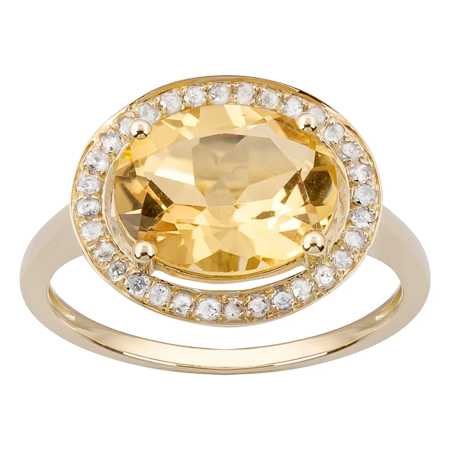 10k Yellow Gold Oval Citrine and Diamond Halo Ring