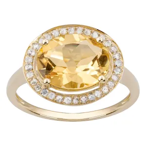 10k Yellow Gold Oval Citrine and Diamond Halo Ring