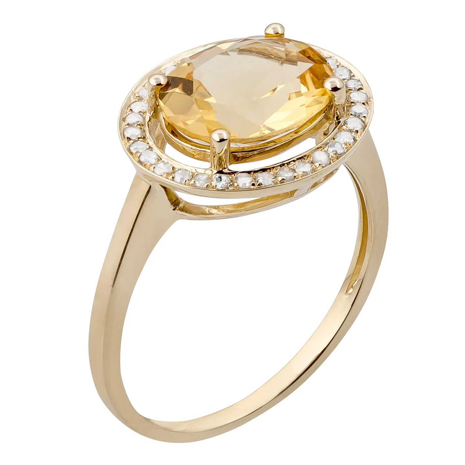 10k Yellow Gold Oval Citrine and Diamond Halo Ring