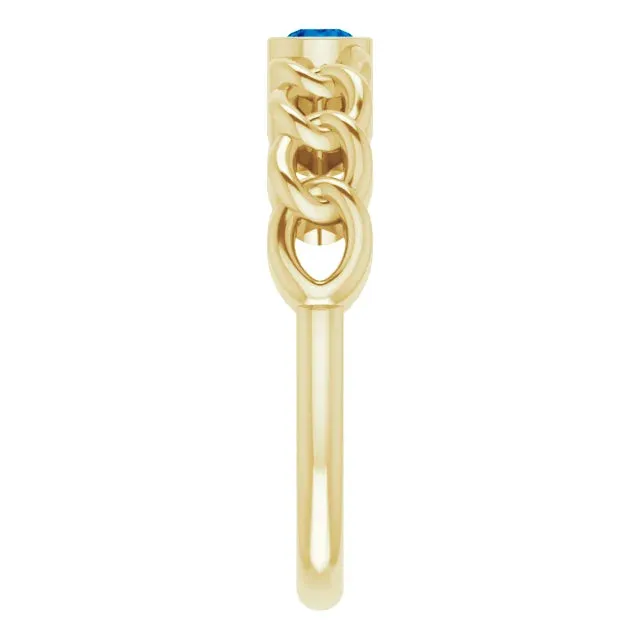 14K Yellow Gold Natural Blue Sapphire Curb Chain Ring