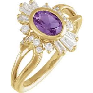 14K Yellow Gold Natural Moonstone & 1/2 CTW Natural Diamond Celestial Ring