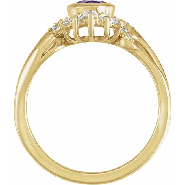 14K Yellow Gold Natural Moonstone & 1/2 CTW Natural Diamond Celestial Ring