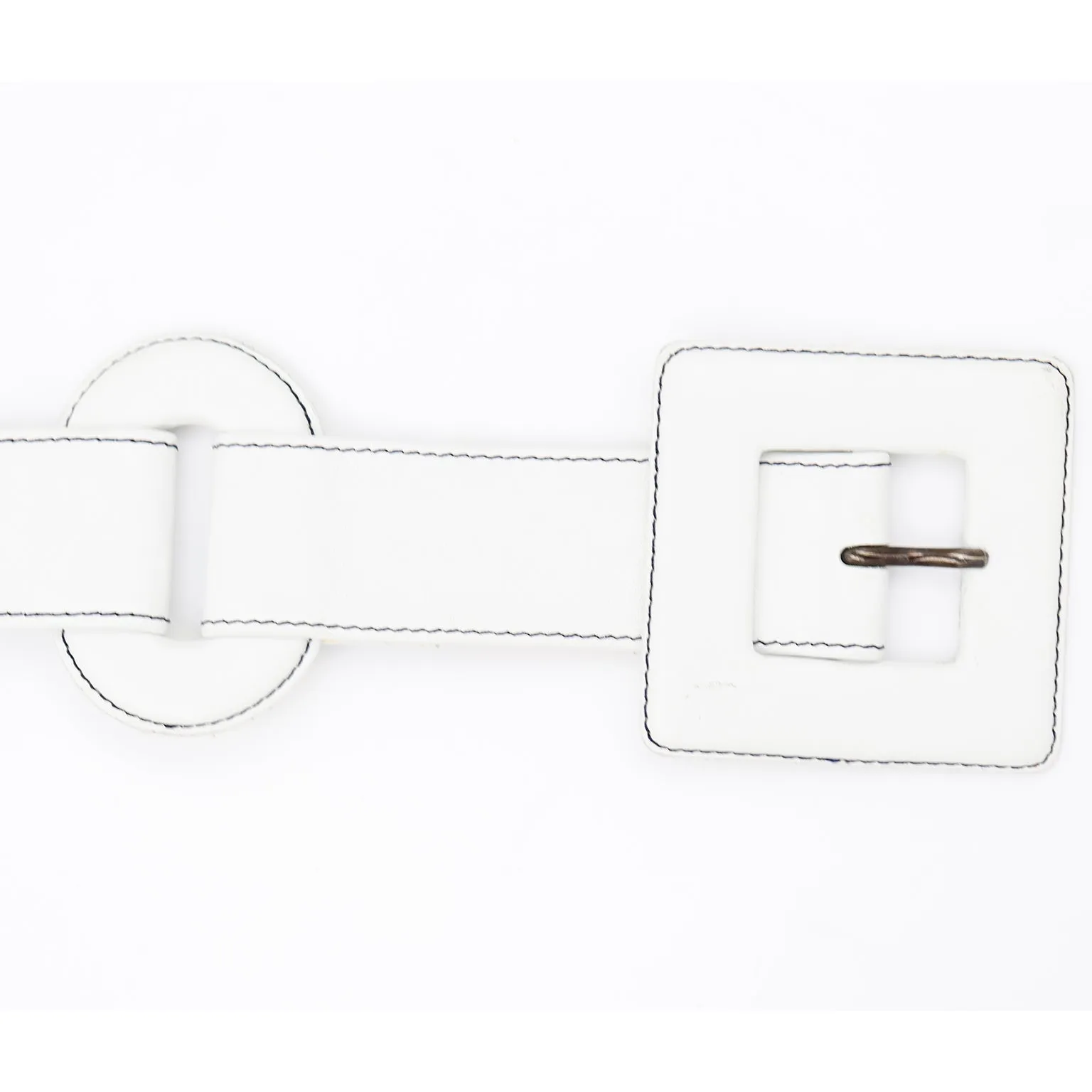 1980s Yves Saint Laurent White Leather Vintage Belt With Unique Loops