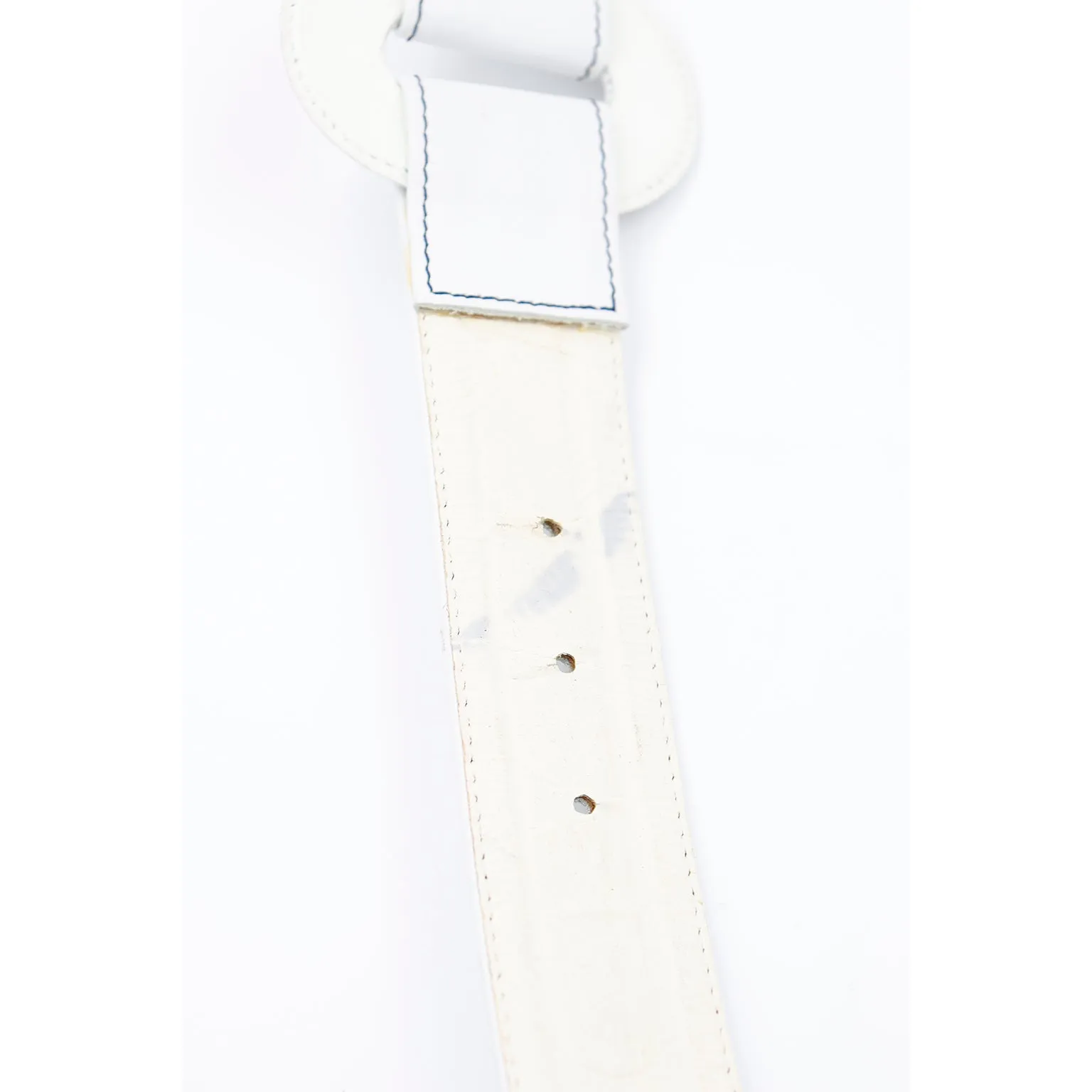 1980s Yves Saint Laurent White Leather Vintage Belt With Unique Loops