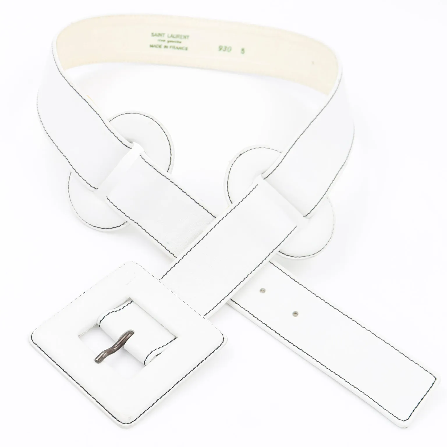 1980s Yves Saint Laurent White Leather Vintage Belt With Unique Loops
