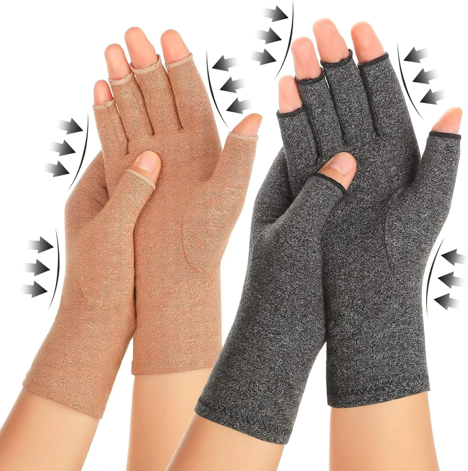 2 Pairs Arthritis Compression Gloves for Women Men, Carpal Tunnel Pain Relief, Fingerless for Typing Both Hands