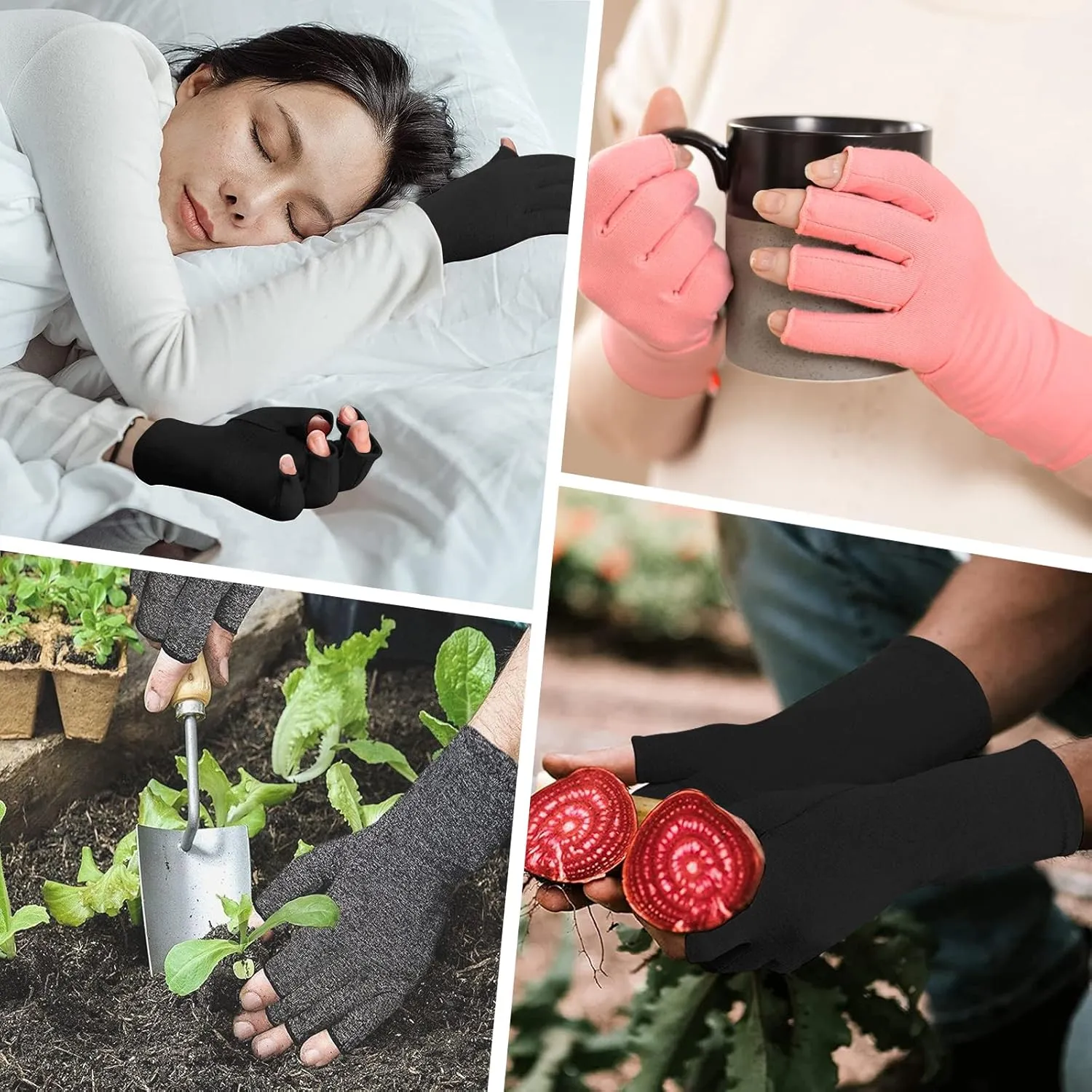 2 Pairs Arthritis Compression Gloves for Women Men, Carpal Tunnel Pain Relief, Fingerless for Typing Both Hands