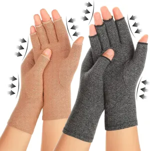 2 Pairs Arthritis Compression Gloves for Women Men, Carpal Tunnel Pain Relief, Fingerless for Typing Both Hands
