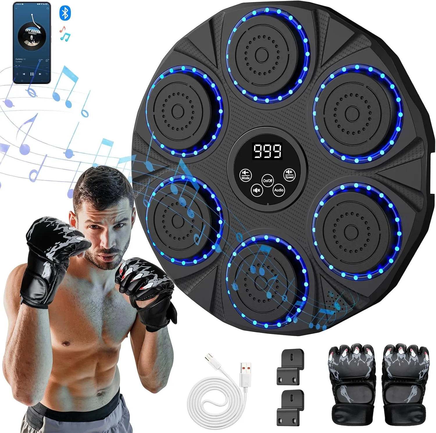 2025 New Music Boxing Machine for Adults Kids,Smart Bluetooth Boxing Machine Wall Mounted Music with Boxing Gloves,Music Punching Machine with LED Display Screen for HomeWorkout,Indoor and Gym