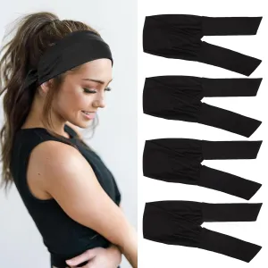 4 Pieces Knotted Adjustable Headbands for Women Black Headbands Elastic Non-Slip Fashion Hair Bands for Workout Sports Running Yoga