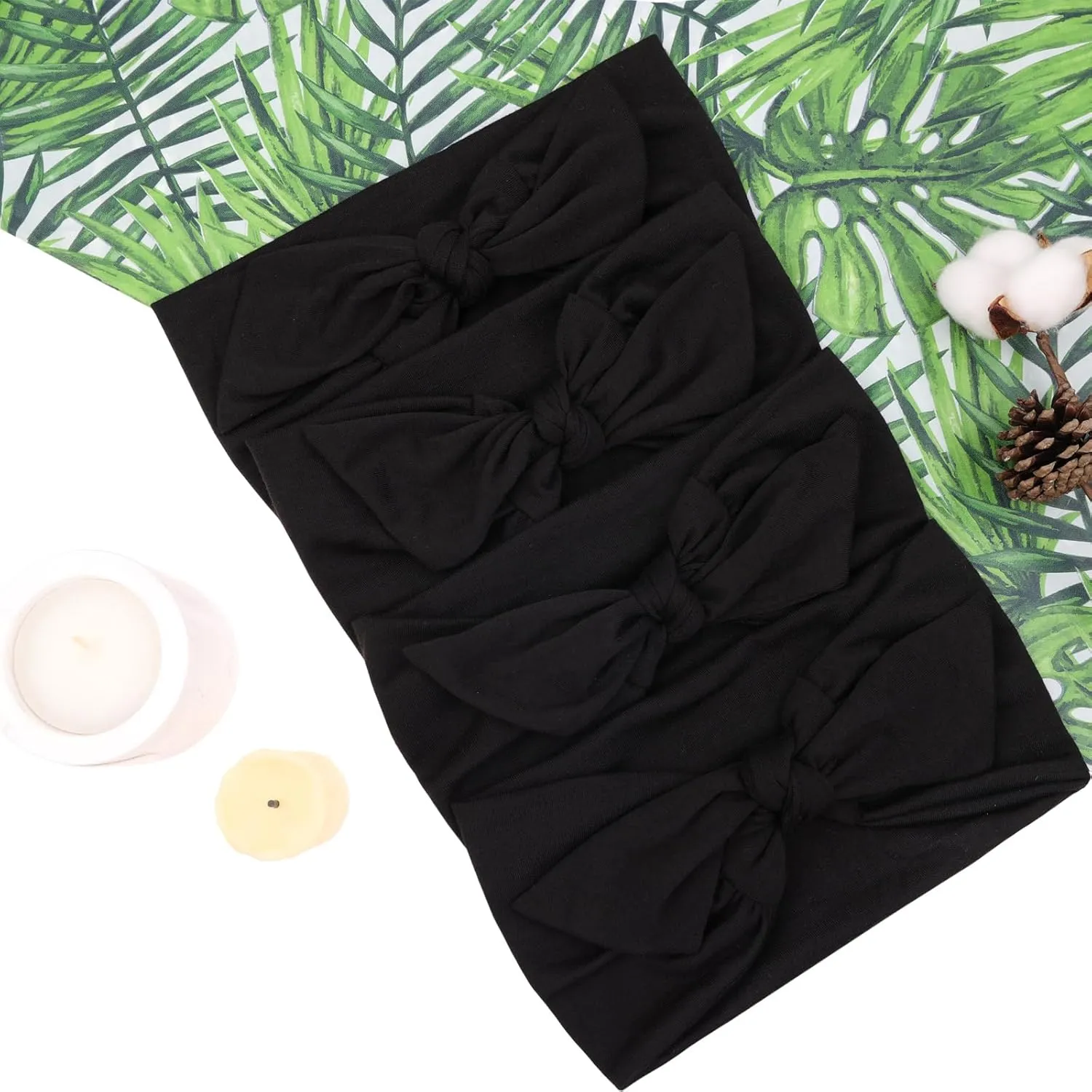 4 Pieces Knotted Adjustable Headbands for Women Black Headbands Elastic Non-Slip Fashion Hair Bands for Workout Sports Running Yoga