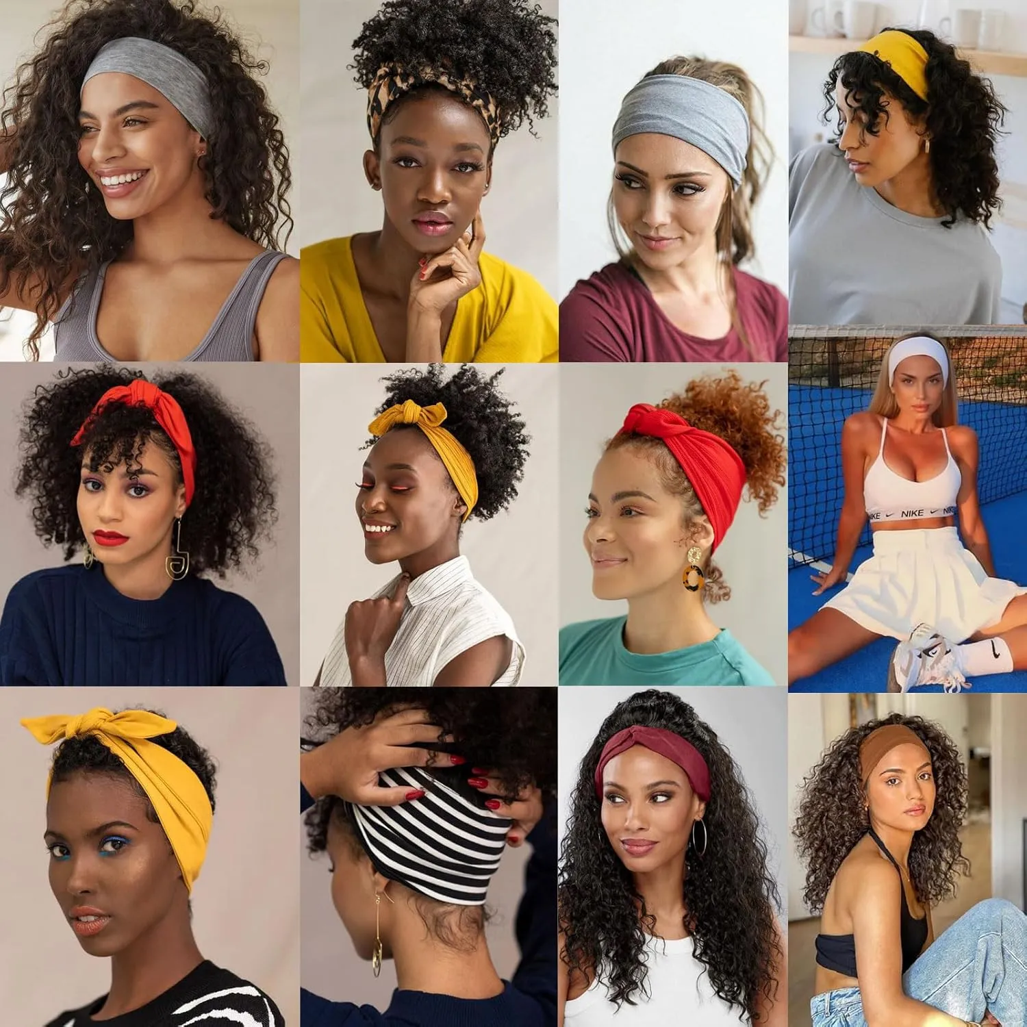 4 Pieces Knotted Adjustable Headbands for Women Black Headbands Elastic Non-Slip Fashion Hair Bands for Workout Sports Running Yoga