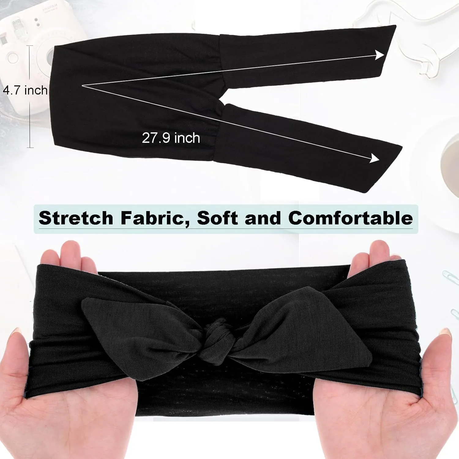 4 Pieces Knotted Adjustable Headbands for Women Black Headbands Elastic Non-Slip Fashion Hair Bands for Workout Sports Running Yoga