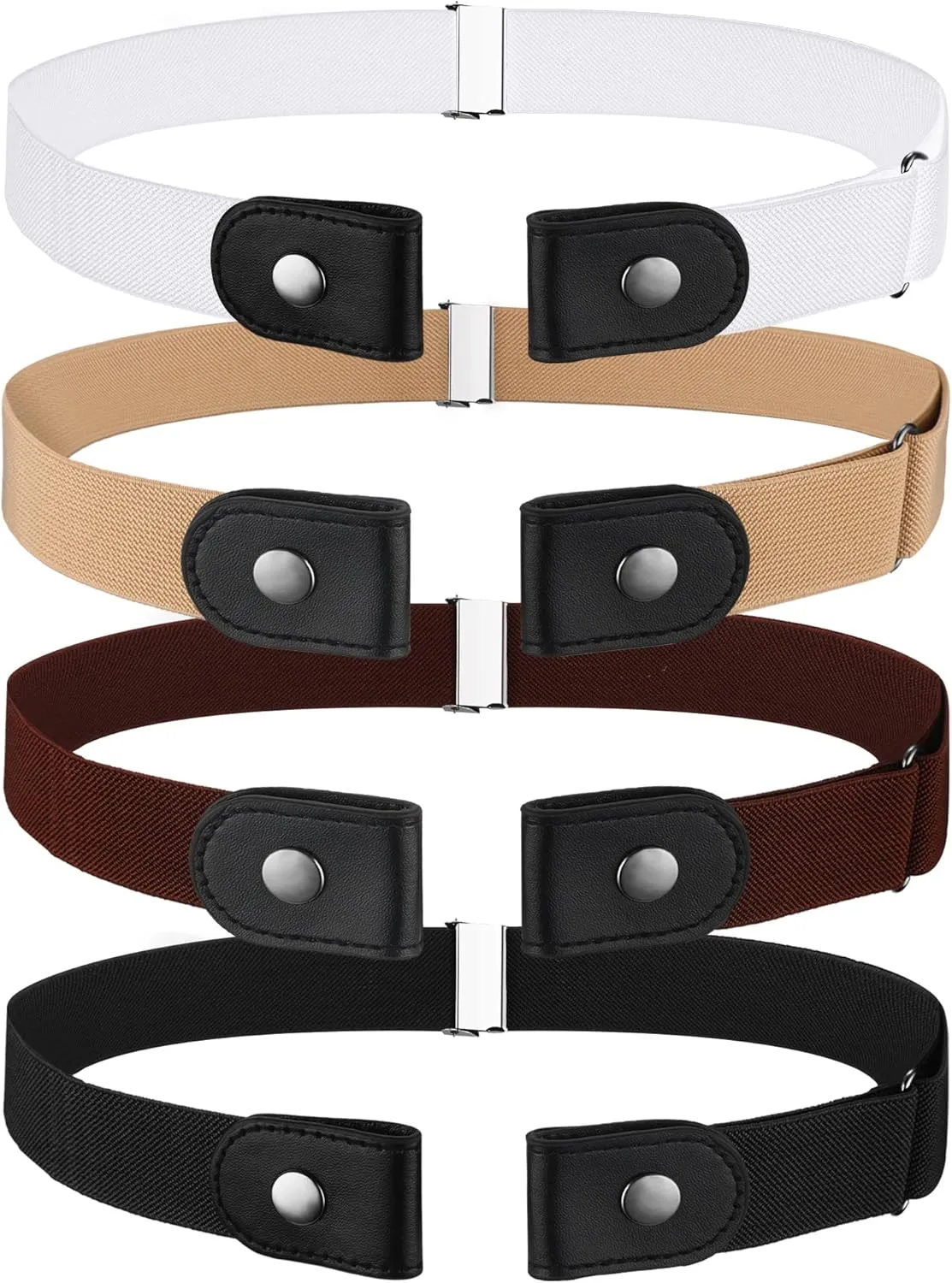 4 Pieces No Buckle Stretch Belt for Women Men Adjustable Unisex Invisible Elastic Belt for Jeans Pants Skirts