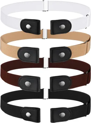 4 Pieces No Buckle Stretch Belt for Women Men Adjustable Unisex Invisible Elastic Belt for Jeans Pants Skirts