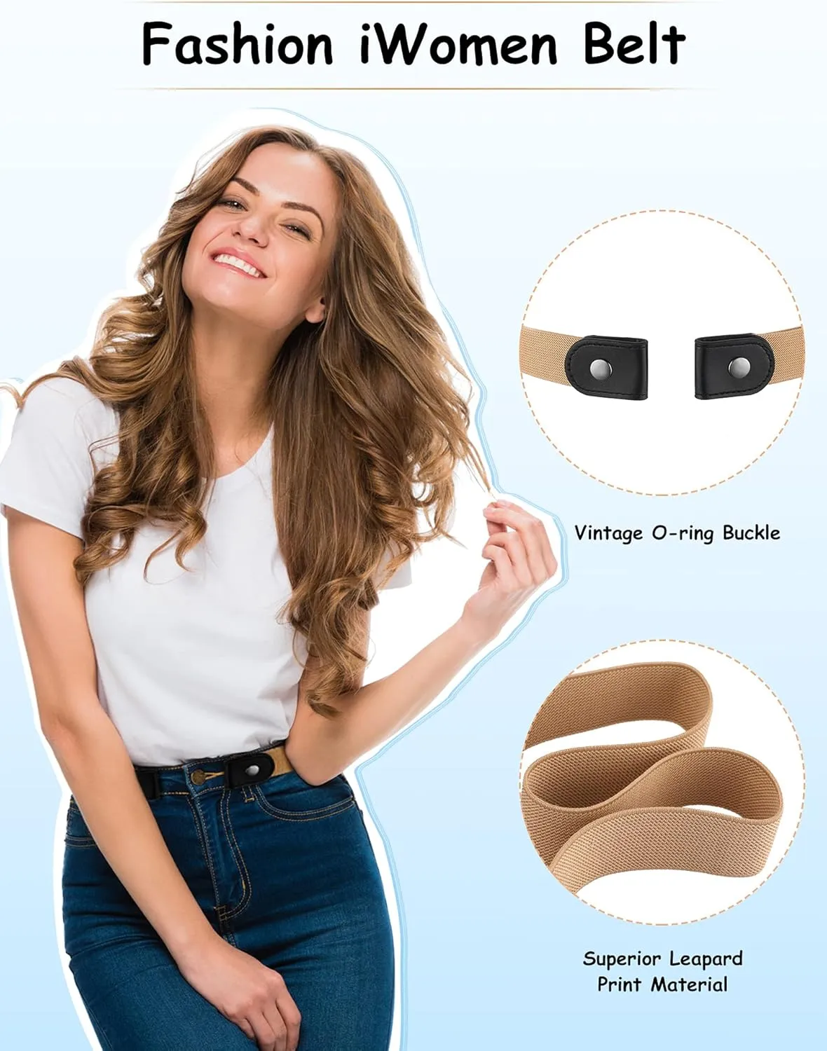 4 Pieces No Buckle Stretch Belt for Women Men Adjustable Unisex Invisible Elastic Belt for Jeans Pants Skirts