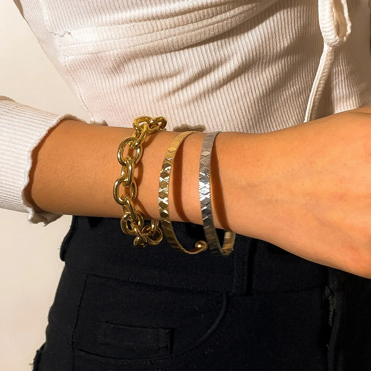4 pieces Punk Curb Cuban Chain Bracelets Set