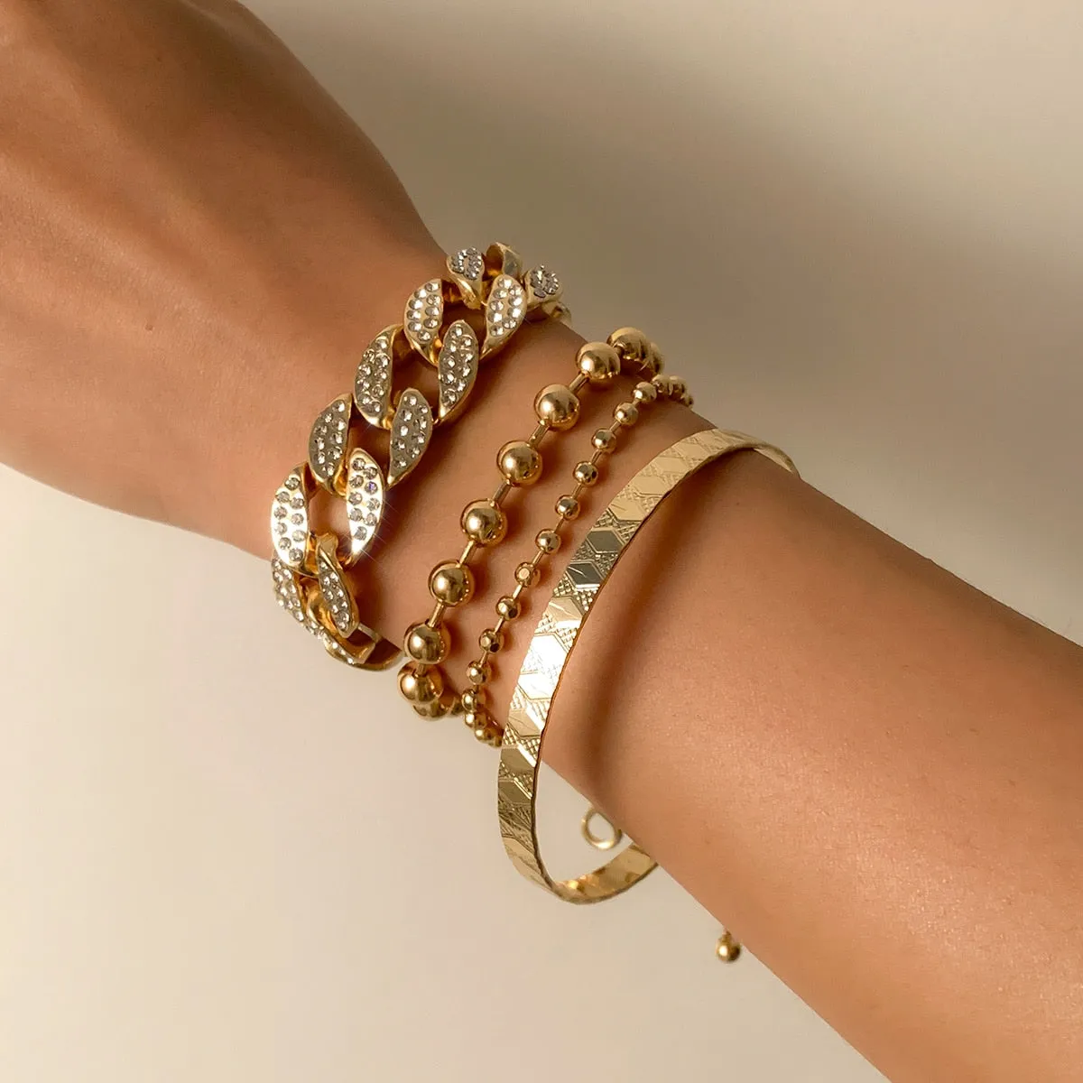 4 pieces Punk Curb Cuban Chain Bracelets Set