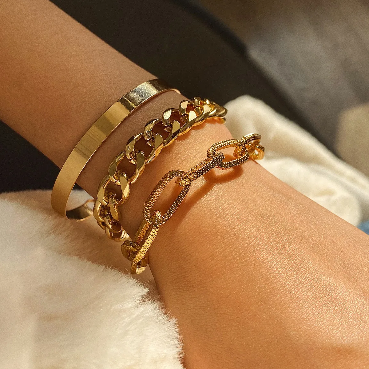 4 pieces Punk Curb Cuban Chain Bracelets Set