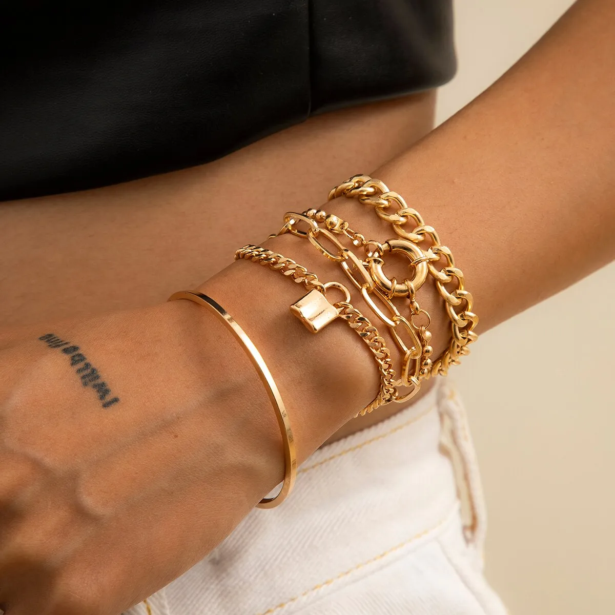 4 pieces Punk Curb Cuban Chain Bracelets Set