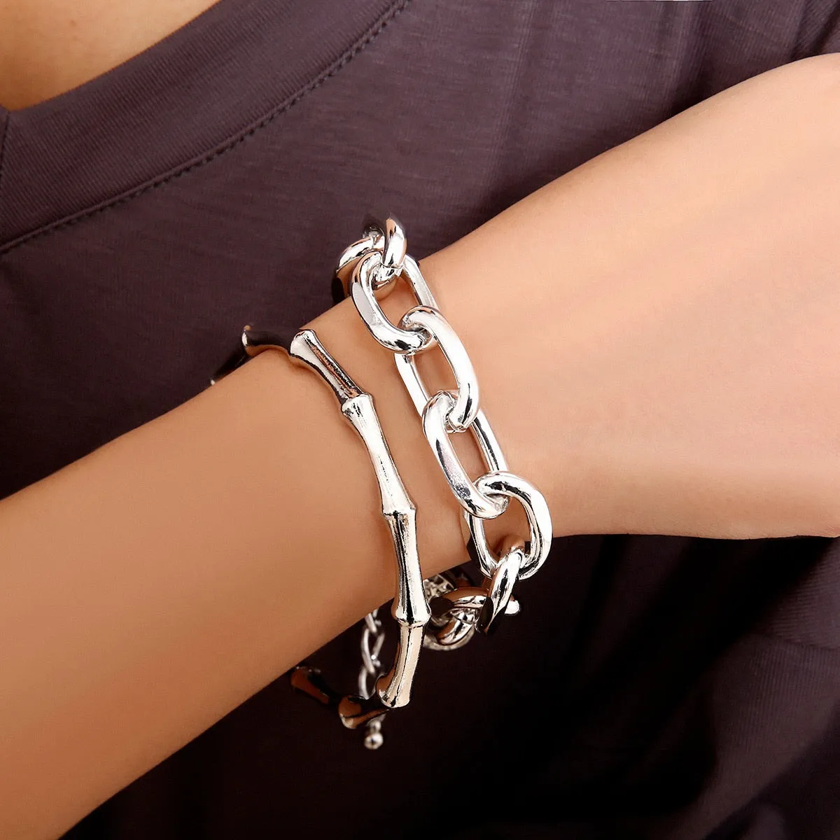4 pieces Punk Curb Cuban Chain Bracelets Set