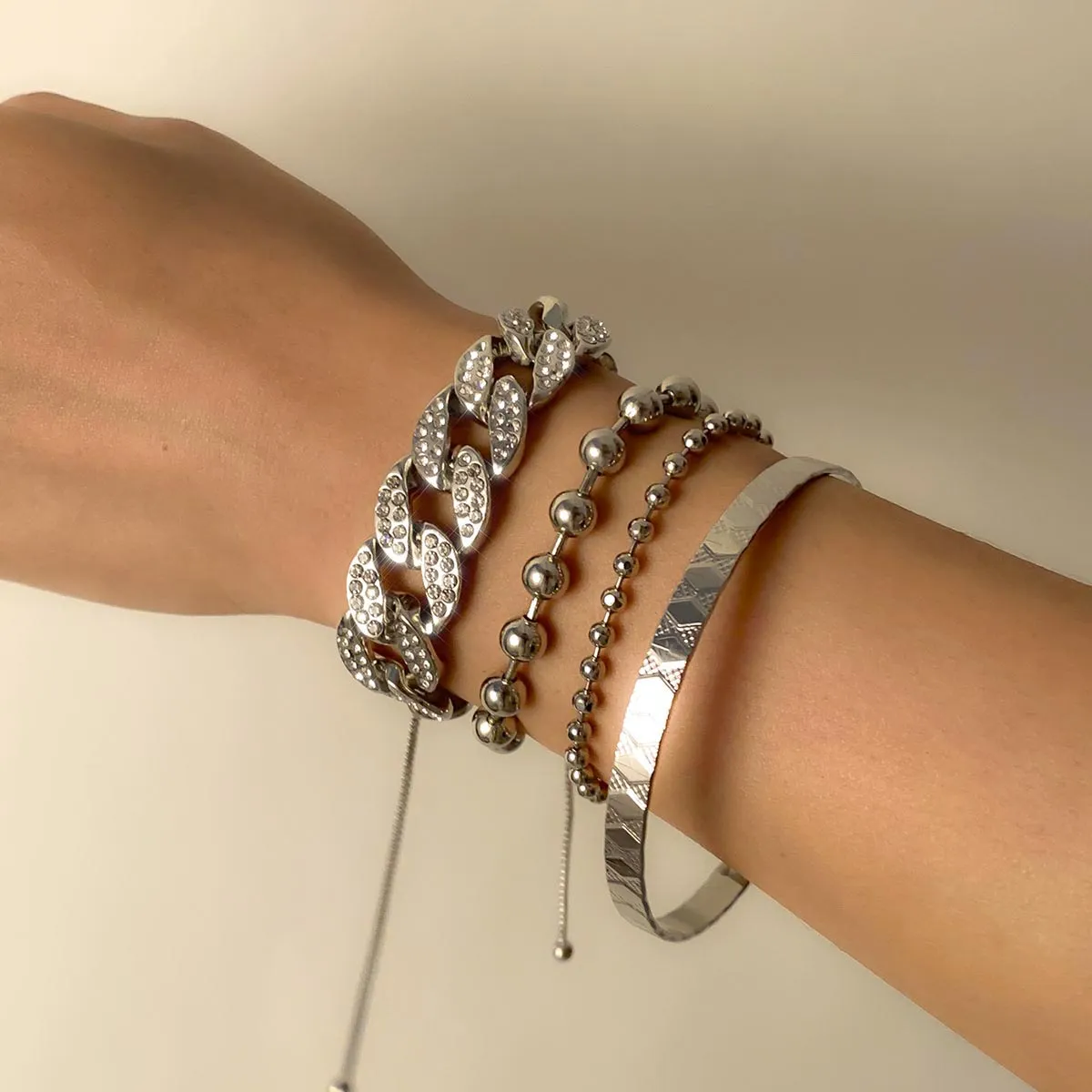 4 pieces Punk Curb Cuban Chain Bracelets Set