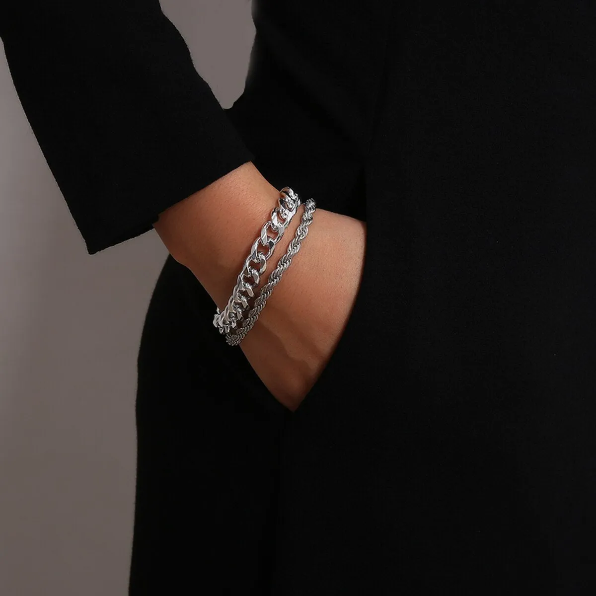 4 pieces Punk Curb Cuban Chain Bracelets Set