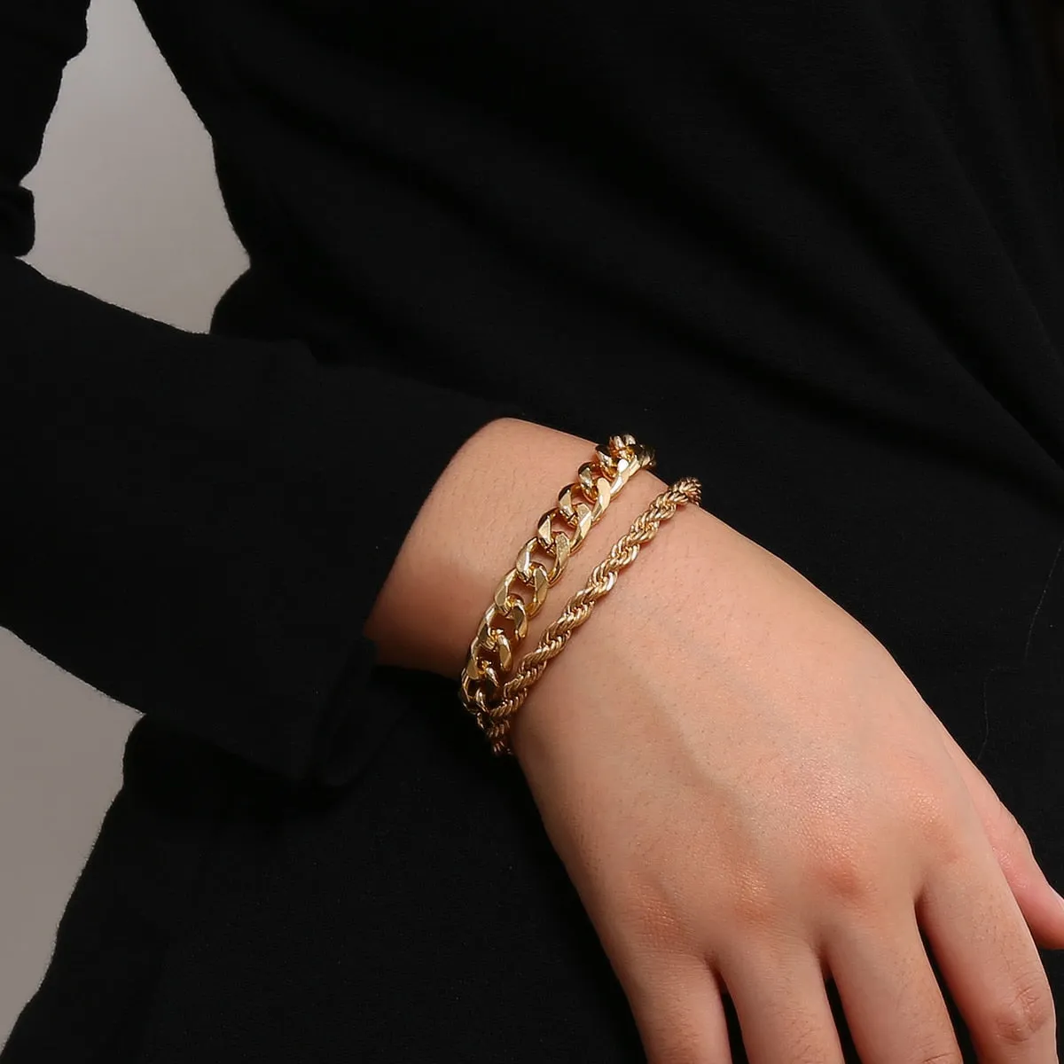 4 pieces Punk Curb Cuban Chain Bracelets Set