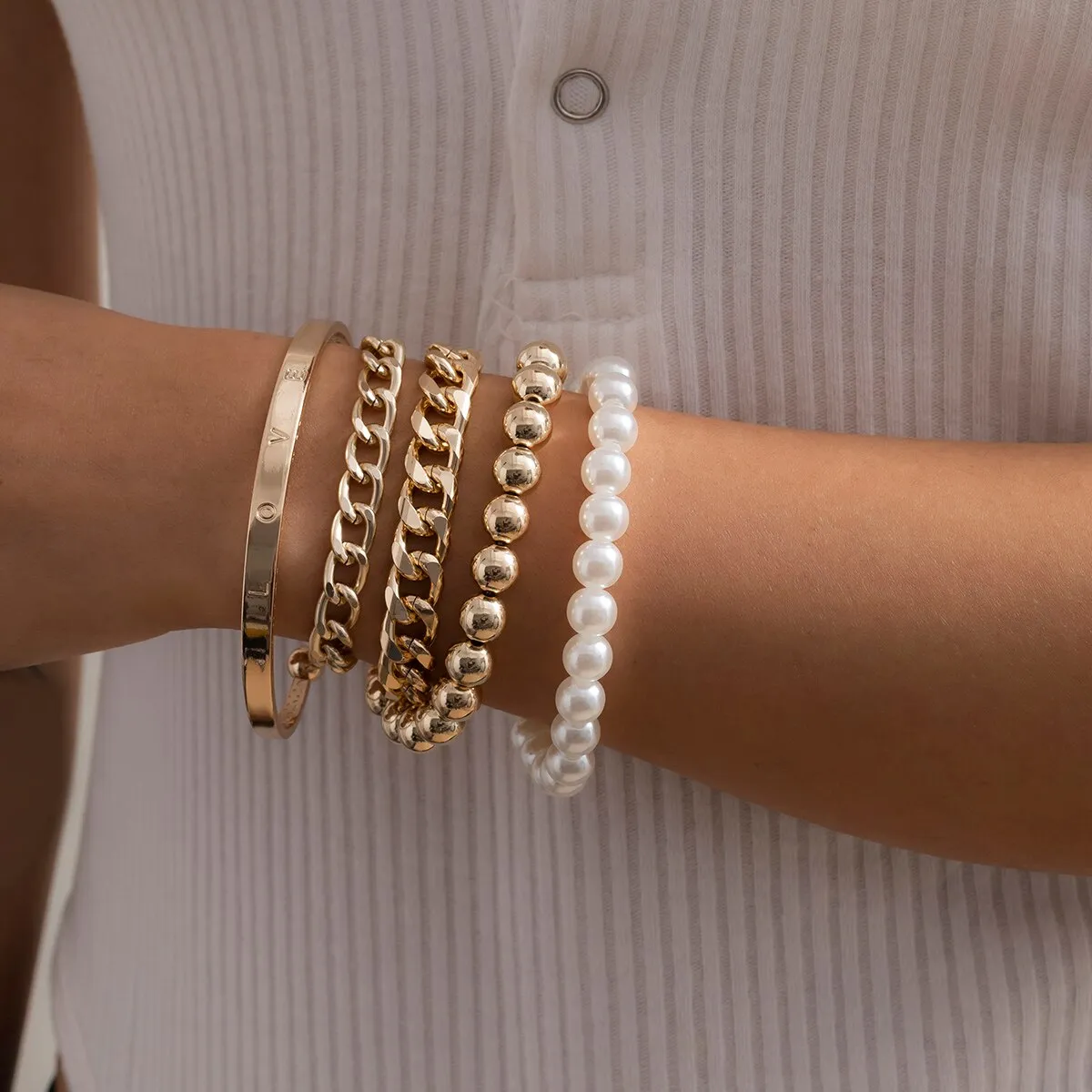 4 pieces Punk Curb Cuban Chain Bracelets Set
