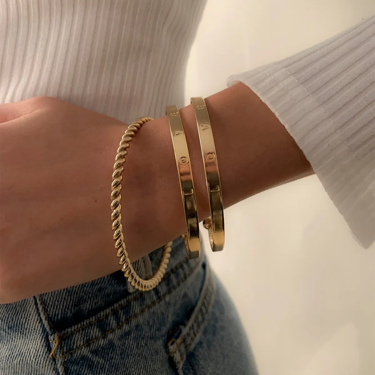 4 pieces Punk Curb Cuban Chain Bracelets Set