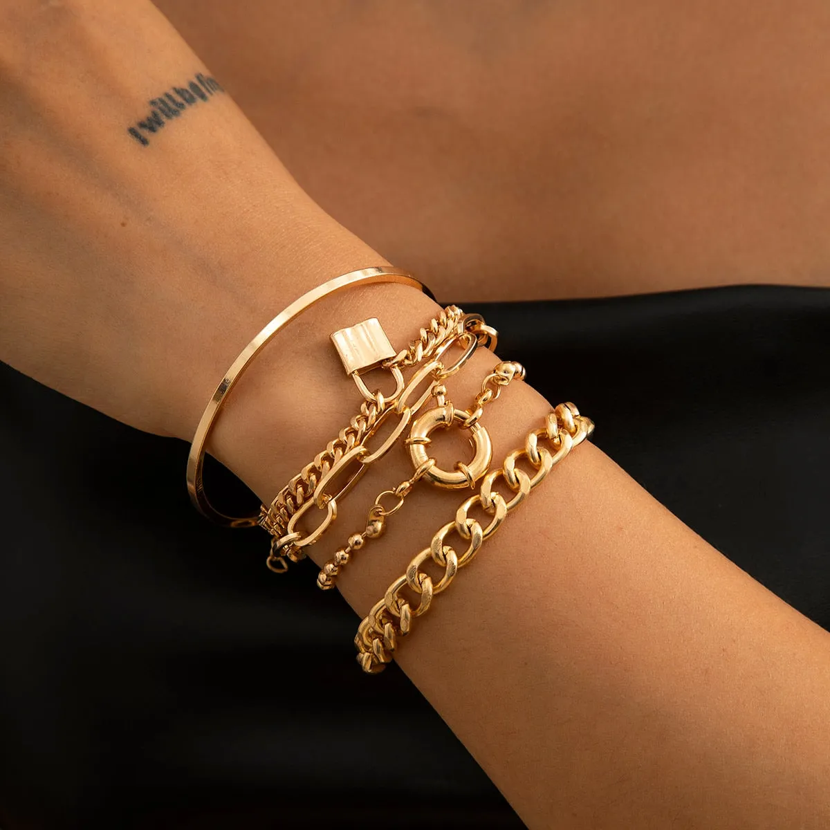 4 pieces Punk Curb Cuban Chain Bracelets Set
