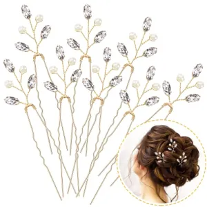 8 PCS Hair Pins for Women's Wedding, Bridesmaids, and Flower Girls - Bridal Hair Accessories with Flowers (Gold)