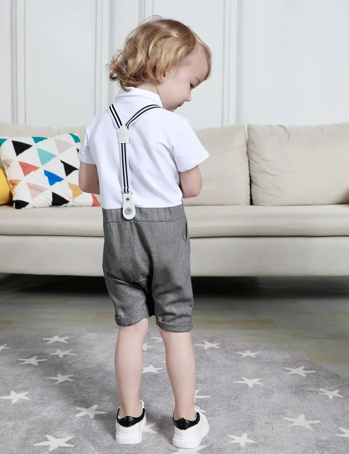 A&J DESIGN 4pcs Baby Boys Suit, Gentleman Outfits 3 Months - 18 Months, Romper & Vest & Berets Hat & Bow Tie