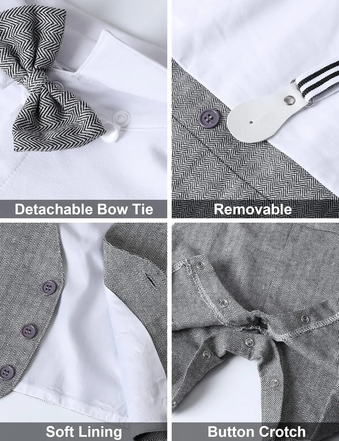A&J DESIGN 4pcs Baby Boys Suit, Gentleman Outfits 3 Months - 18 Months, Romper & Vest & Berets Hat & Bow Tie