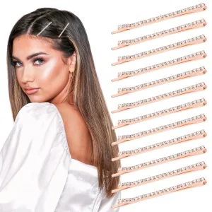 Amariver 24 Pcs Rose Gold Rhinestone Bobby Pins Small Crystal Bobby Pins Bulk for Lady Women Sparkly Hair Clips Pin Shiny Hairpins Glitter Hairpins Styling Hair Accessories for Women Girls