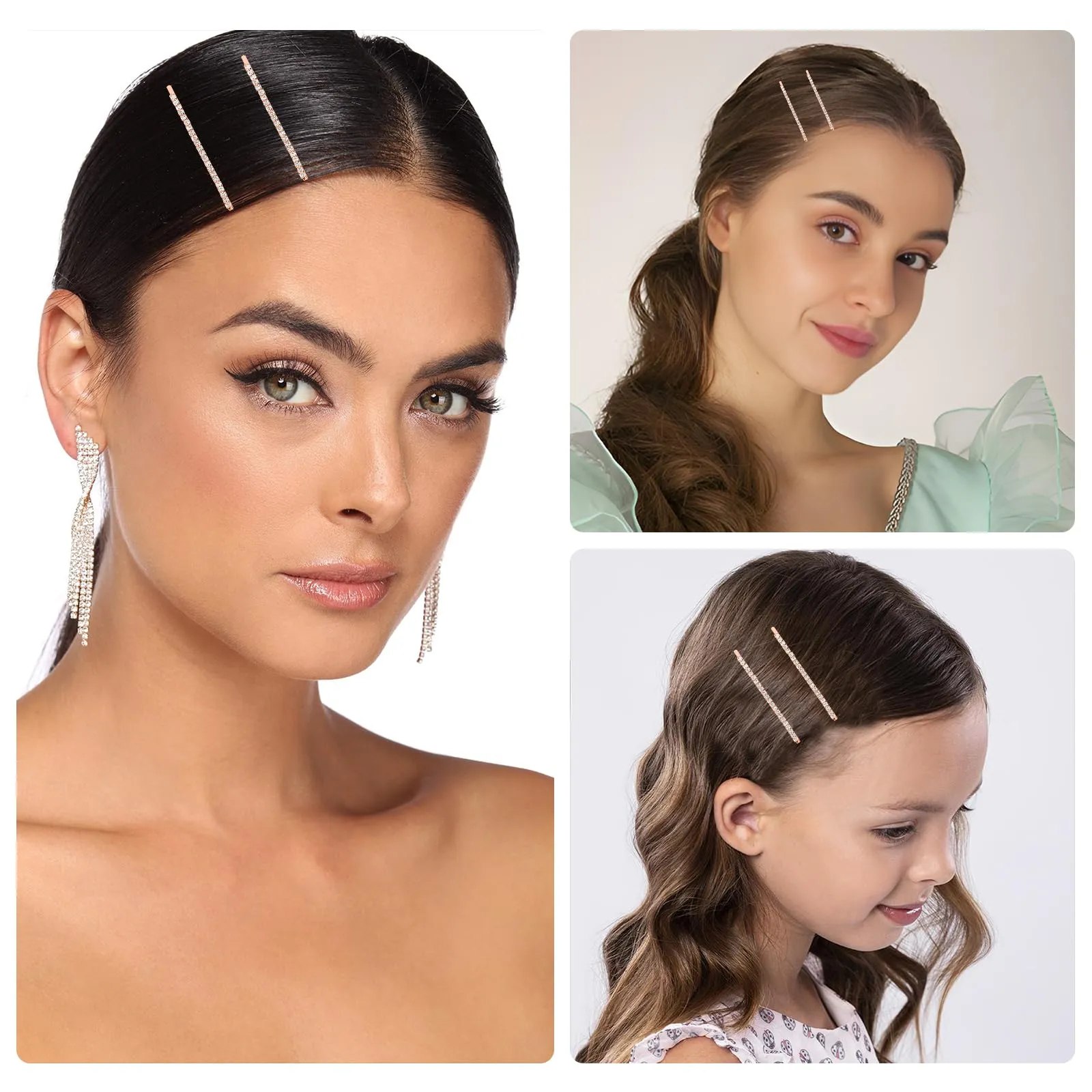 Amariver 24 Pcs Rose Gold Rhinestone Bobby Pins Small Crystal Bobby Pins Bulk for Lady Women Sparkly Hair Clips Pin Shiny Hairpins Glitter Hairpins Styling Hair Accessories for Women Girls