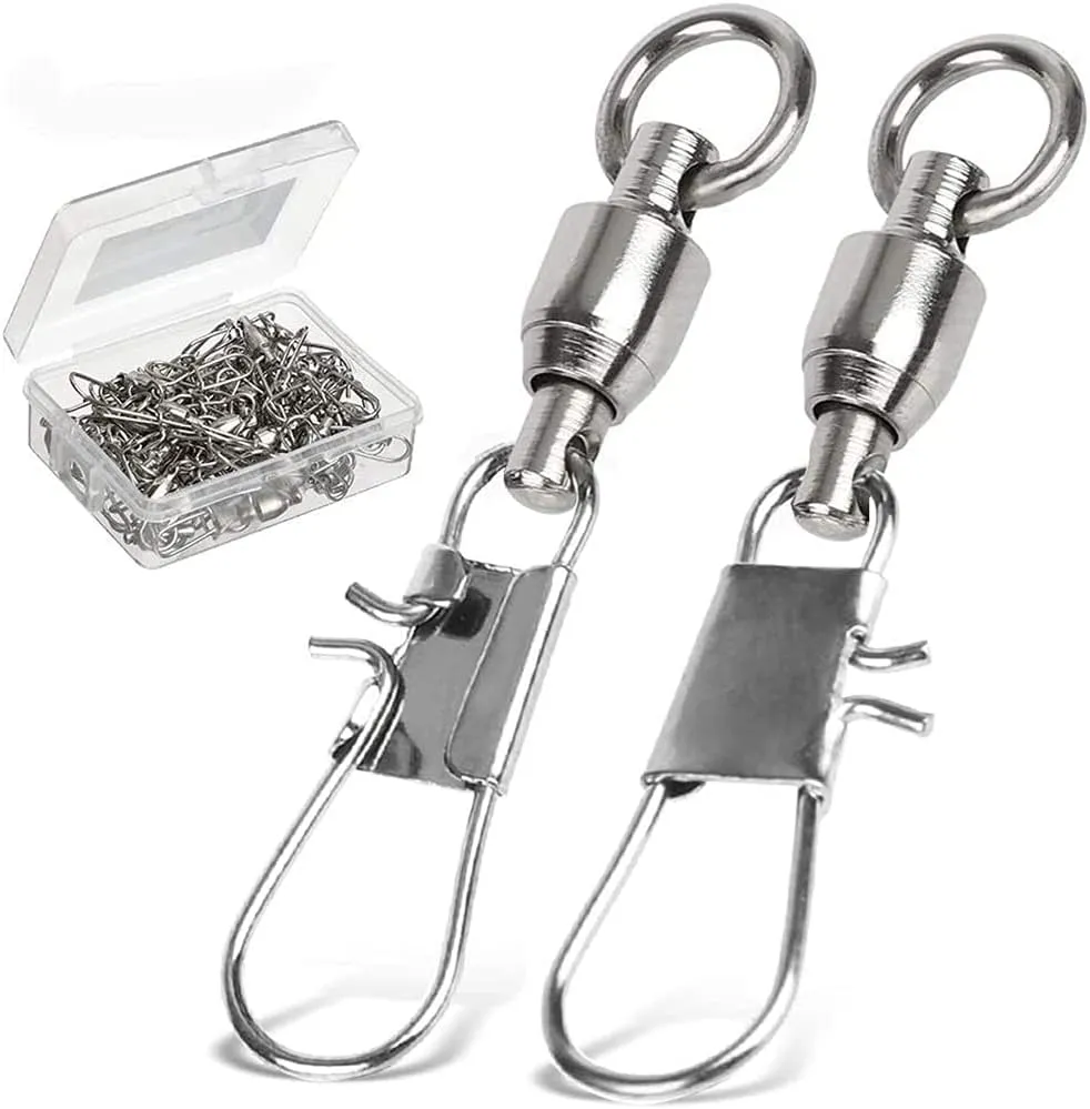 AMYSPORTS Fishing Swivels with Interlock Snap Ball Bearing Swivels Fishing Snap Swivels Saltwater Freshwater Fishing Tackle Leader Lure Jigs Line Fishing Connector