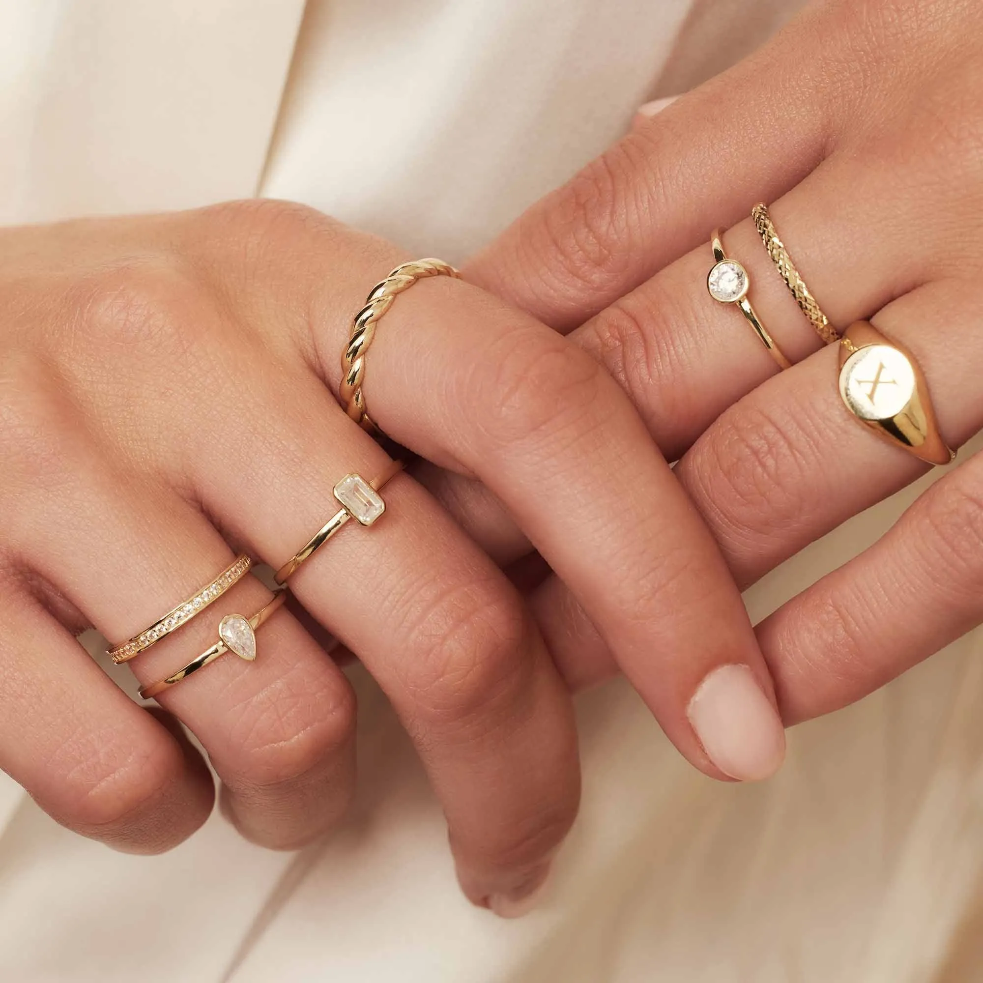 Baguette Genevieve 14 karat gold ring with white zirconia