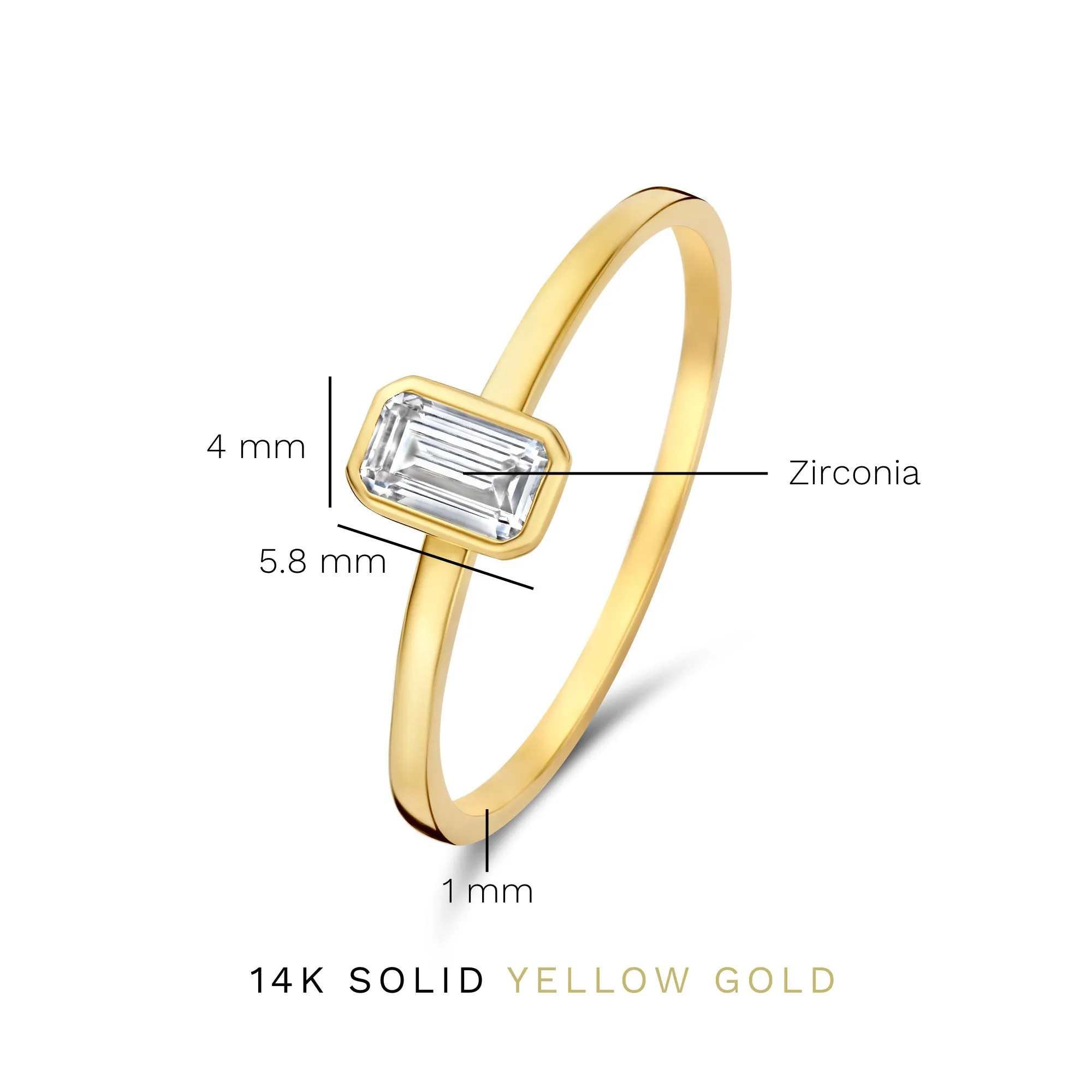 Baguette Genevieve 14 karat gold ring with white zirconia