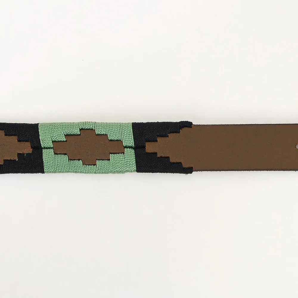 BAR H EQUINE Western Genuine Leather Men And Women Brown Belt Embroidered Black & Light Green