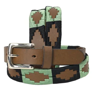 BAR H EQUINE Western Genuine Leather Men And Women Brown Belt Embroidered Black & Light Green