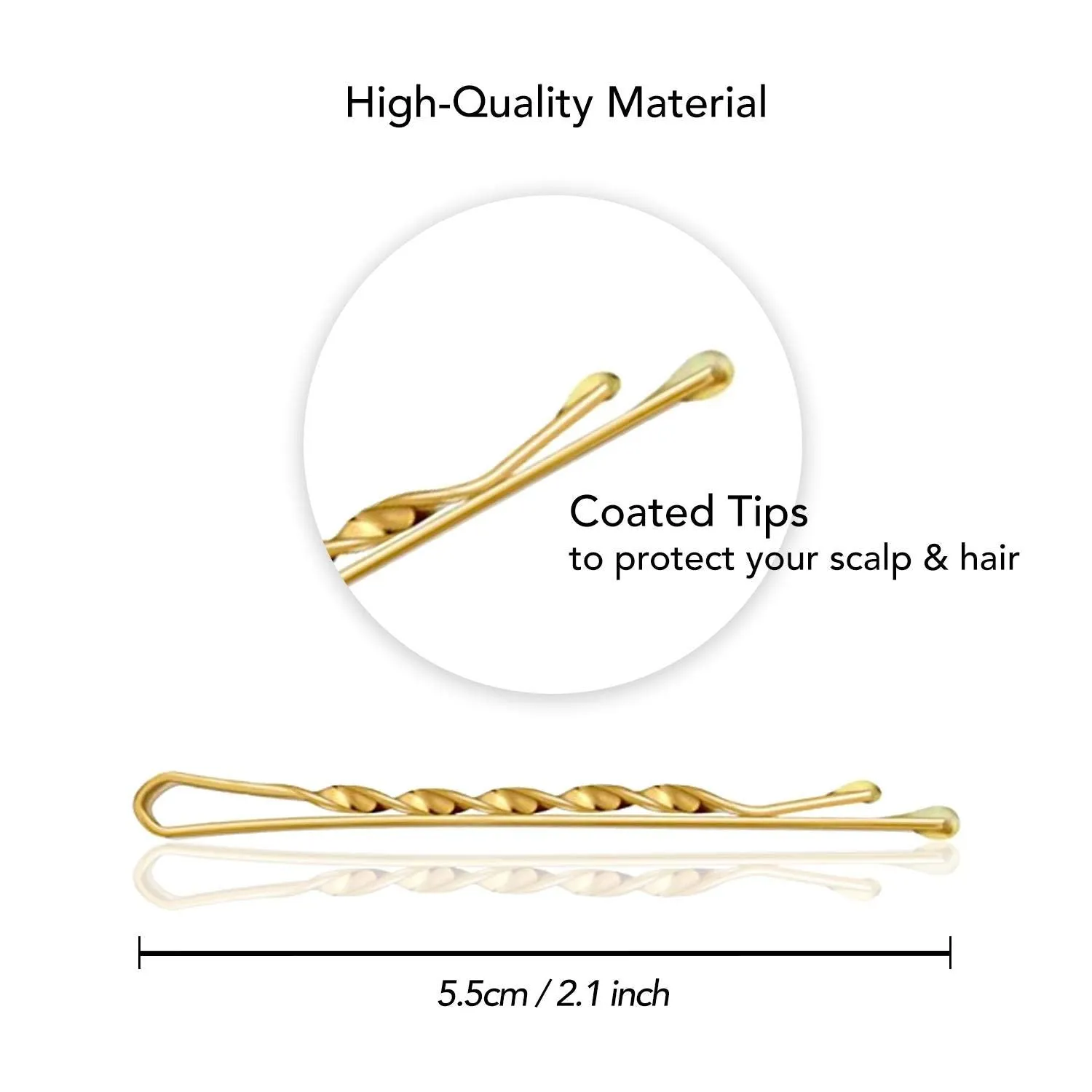 BasicSense 36 PCS Premium Strong Metal Kirby Grips Bobby Spiral Twisted Hair Pins for Thick Hair, 5.5cm(2.1 inch), Gold