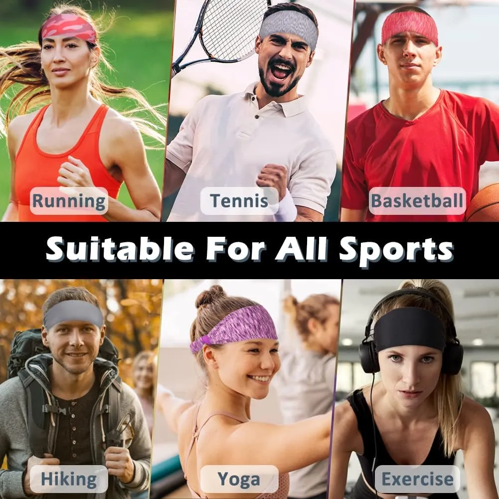 Beister Sports Headbands for Men & Women (5 Pack), Moisture Wicking Sweatbands, Elastic Non Slip Sweat Bands, Athletic Workout Fashion Wide Hair Bands for Running, Cycling, Basketball, Yoga