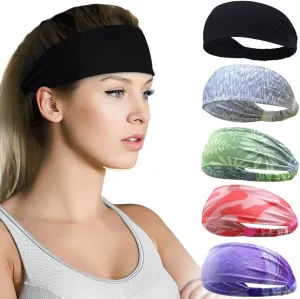 Beister Sports Headbands for Men & Women (5 Pack), Moisture Wicking Sweatbands, Elastic Non Slip Sweat Bands, Athletic Workout Fashion Wide Hair Bands for Running, Cycling, Basketball, Yoga